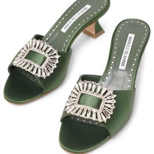 Manolo Blahnik
Laalita 50 Dark Green Satin Mule